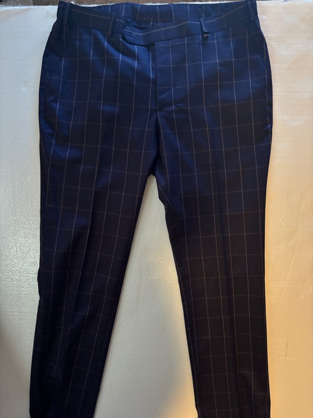 French Crown Navy Windowpane Dress Pants